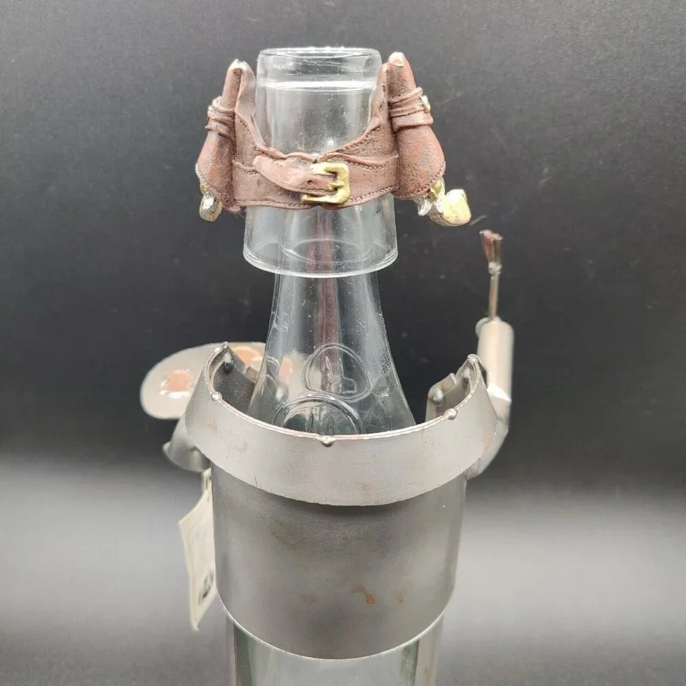 Wine Bottle Holder H&K Steel Sculpture Barbeque Cowboy & Shot Glass Holster